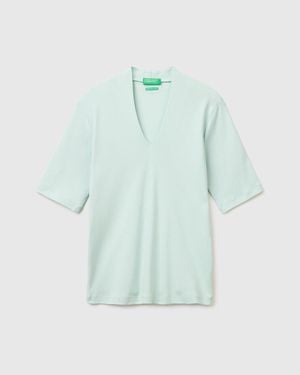 Benetton Benetton, T-Shirt Slim Fit En Coton À Fibres Longues, Taille, Bleu Vert, Femme - Noir