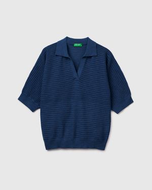 Benetton Benetton, Perforated Polo Shirt - Blue