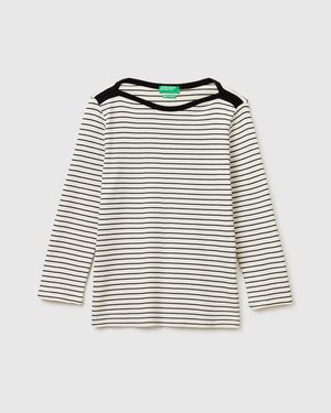 Benetton Benetton, Striped T-Shirt With Boat Neck - Black