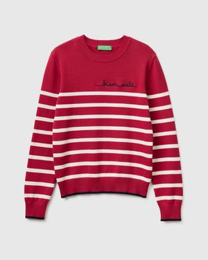 Benetton Benetton, Striped Jumper With Embroidered Writing