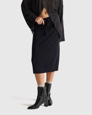 Benetton Benetton, Jupe Midi En Mélange De Cachemire, Taille, Noir, Femme