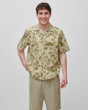 Benetton Benetton, Printed Linen Blend Shirt - Green