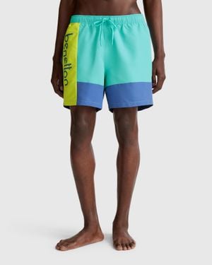 Benetton Benetton, Boxer Mare Color Block, Verde Acqua, Uomo - Nero