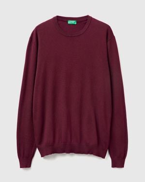 Benetton Benetton, Pull Col Rond 100% Coton, Taille, Bordeaux, Homme - Rouge