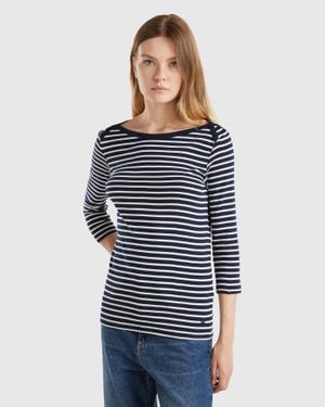 Benetton Benetton, Striped 3/4 Sleeve T-Shirt - Blue