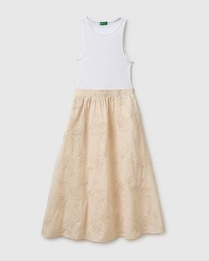 Benetton Benetton, Midi Dress With Floral Embroidery - Black