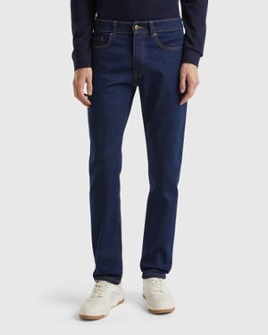 Benetton Benetton, Jean Slim Cinq Poches, Bleu Foncé, Homme - Noir
