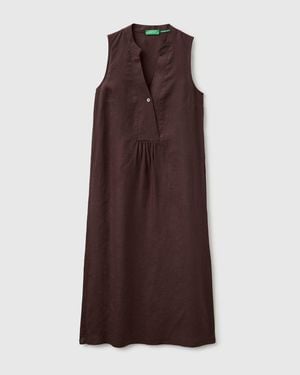 Benetton Benetton, Long Dress 100% Linen - Brown