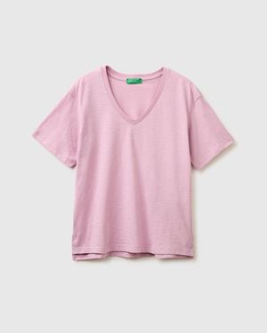 Benetton Benetton, V-Neck T-Shirt - Pink