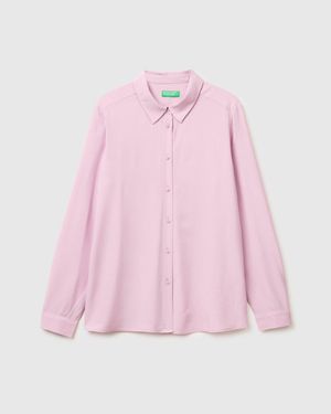 Benetton Benetton, Chemise Fluide Coupe Classique, Taille, Rose Pâle, Femme