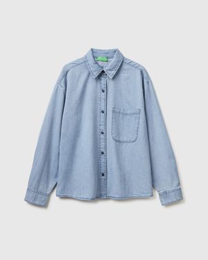 Benetton Benetton, Cropped Chambray Shirt - Blue