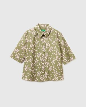 Benetton Benetton, Short Sleeve Patterned Shirt - Black
