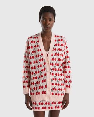 Benetton Pink Cardigan With Cherry Pattern - Red