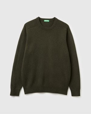 Benetton Benetton, Rundhalspullover Aus Reiner Merinowolle, Größe, Dunkelgrün, Herren