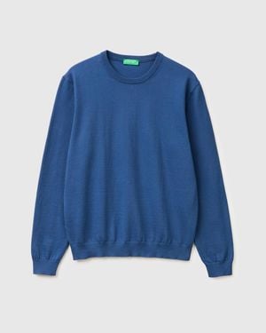 Benetton Benetton, 100% Cotton Crew Neck Top - Blue