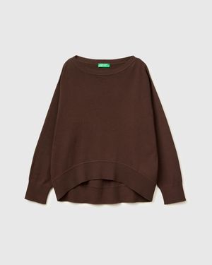 Benetton Benetton, Pull Oversize En Coton Premium, Taille, Marron, Femme