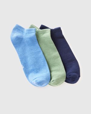 Benetton Benetton, Tres Pares De Calcetines Cortos Lisos, Talla, Mujer - Azul
