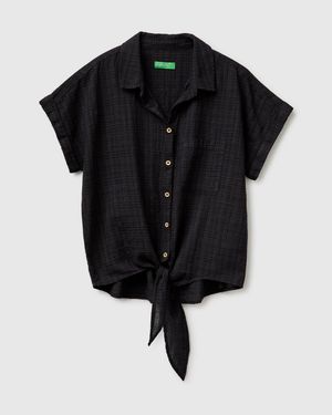 Benetton Benetton, Blusa Con Nudo, Talla, Negro, Mujer