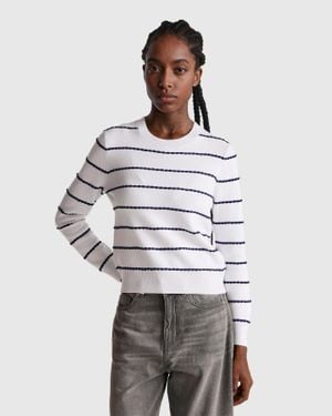 Benetton Benetton, Pull Jacquard En Mélange De Viscose, Taille, Crème, Femme - Noir