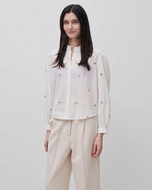 Benetton Benetton, Camicia Con Fiori, Taglia, Bianco Panna, Donna - Nero