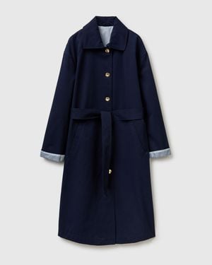 Benetton Benetton, Long Trench Coat With Striped Lining - Blue