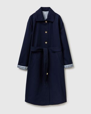 Benetton Benetton, Trench Lungo Con Fodera Rigata, Taglia, Blu Scuro, Donna