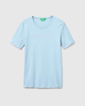 Benetton Benetton, Short Sleeve T-Shirt With Glitter Logo - Blue