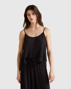 Benetton Benetton, Flowy Top With Flounce - Black