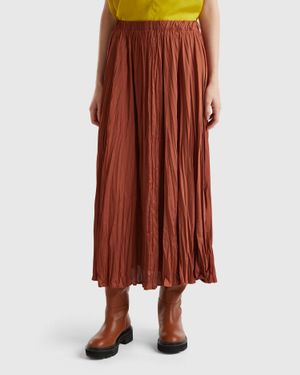 Benetton Benetton, Pleated Satin Skirt - Red