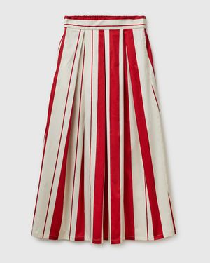 Benetton Benetton, Falda Midi De Satén A Rayas, Talla, Fresa, Mujer - Rojo