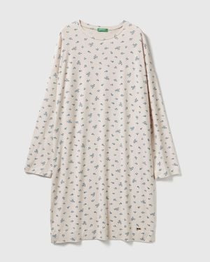 Benetton Benetton, Camisón Floral Fluido, Talla, Blanco Crema, Mujer - Negro