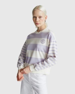Benetton Benetton, Gestreiftes Sweatshirt Mit Rundhalsausschnitt, Größe, Flieder, Damen - Schwarz
