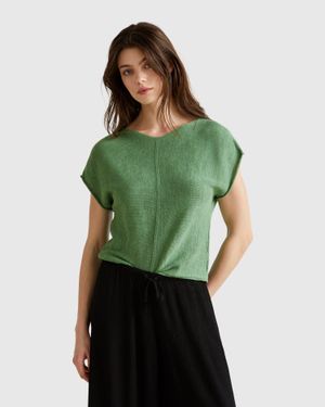 Benetton Benetton, Pull En Coton Et Lin, Vert, Femme