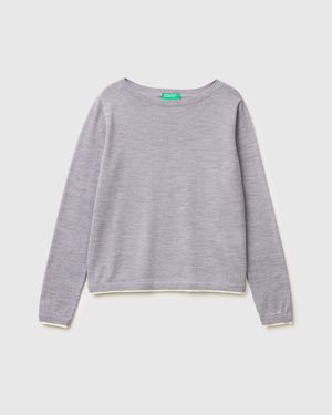 Benetton Benetton, 100% Merino Wool Boat Neck Jumper - Black