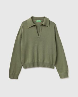 Benetton Benetton, Premium Cotton Polo Neck Jumper - Green