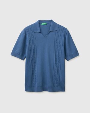 Benetton Benetton, Gestricktes Poloshirt Mit Zopfmuster, Größe, Blau, Herren