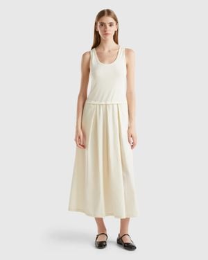 Benetton Benetton, Cotton Midi Dress, , Creamy - Black