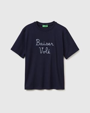 Benetton Benetton, T-Shirt With Embroidered Writing - Blue