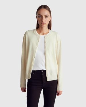 Benetton Benetton, Cream Crew Neck Cardigan - White