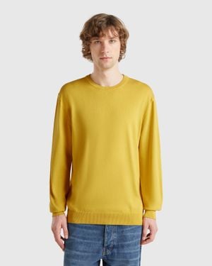 Benetton Benetton, Maglia Girocollo 100% Cotone, Taglia, Senape, Uomo - Nero