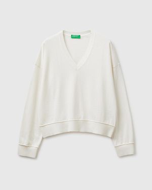 Benetton Benetton, V-Neck Jumper - White