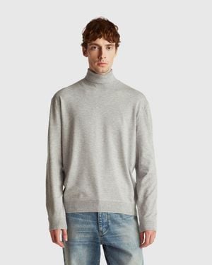 Benetton Benetton, Rollkragenpullover Aus Viskosemischung, Größe, Hellgrau, Herren - Schwarz