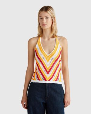 Benetton Benetton, Striped Crochet Top - Blue
