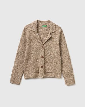 Benetton Benetton, Blazer De Punto 100% Algodón, Talla, Mujer - Neutro
