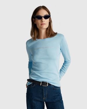 Benetton Benetton, Long Sleeve T-Shirt With Glitter Logo - Blue