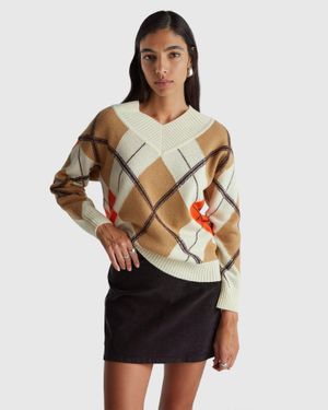 Benetton Benetton, Jumper With Diamond Inlay - Black