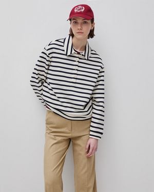 Benetton Benetton, Striped Sweatshirt Polo Shirt - Black