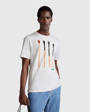 Benetton Benetton, T-Shirt With Photographic Print - Black