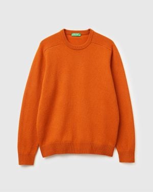 Benetton Benetton, Rundhalspullover Aus Reiner Merinowolle, Größe, Herren - Orange
