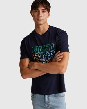 Benetton Benetton, Camiseta De Algodón Con Logotipo, Talla, Azul Oscuro, Hombre - Negro